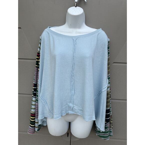 We The Free Maxwell Blue hippie Thermal Tee Long Bell Statement Sleeves Sz Large - Picture 8 of 14